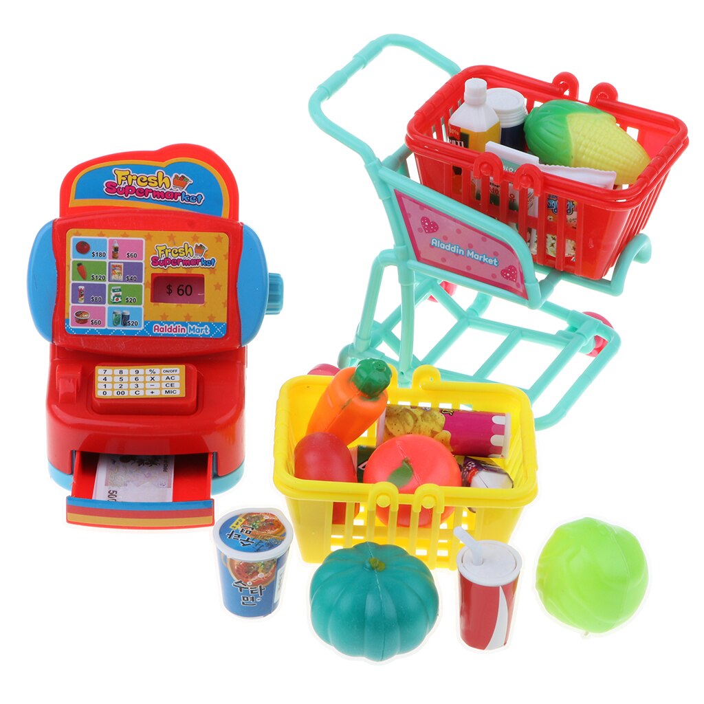 Børn supermarked butik mad foregiver leg sæt shopping trolley legetøj xmas
