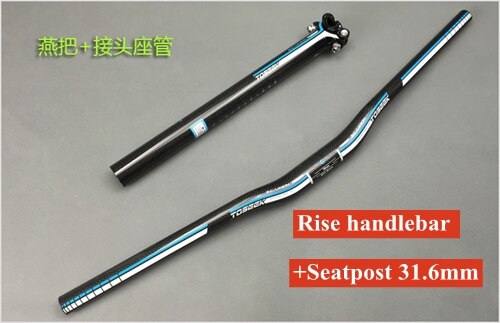 TOSEEK Kohlenstoff Faser Fahrrad Lenker setzt Flachen Anstieg Lenker + vorbau + sattelstütze Mtb Rennrad Bicicleta Fahrrad Teile schwarz blau: 12