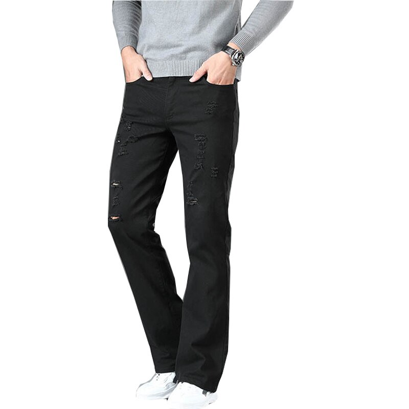 Jeans Mannen Mannen Black Ripped Denim Micro Flared Broek Klassiek Grote Flared Broek