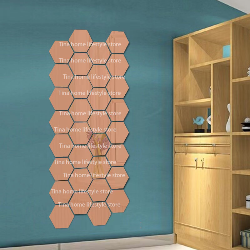12 Uds. Pegatinas de pared de espejo hexagonal, autoadhesivas, pegatinas de pared removibles, azulejos de mosaico dorados y plateados, calcomanías para decoración del hogar y dormitorio: Grande / Negro
