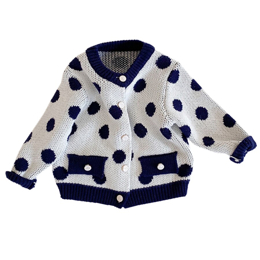 Cardigan à pois bleu marine pour bébé, pull unisexe en coton pour bébé garçon de 3, 6, 9, 12, 18 et 24 mois: Cardigan / 73cm (6-9Month)