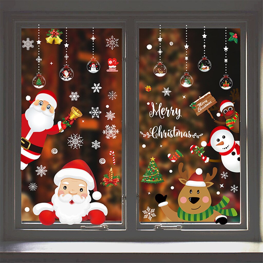 25# Christmas Wall Stickers Double-sided Static Window Glass Stickers Christmas Pvc Self-adhesive Wall Stickers Xmas Decoration
