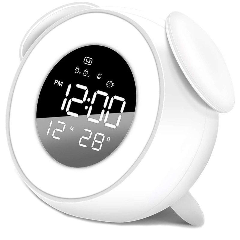 Kids Alarm Clock Press Control Night Light for Bedrooms, Multiple Alarm Sounds Sunrise and Sunset Simulation, Snooze Function Wa: Default Title