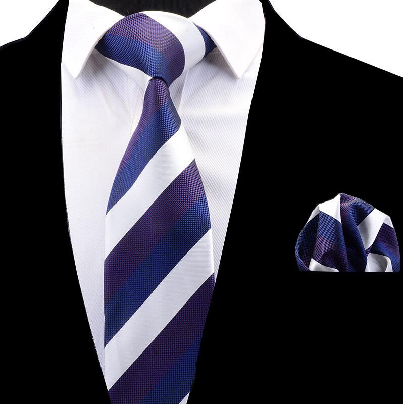 RBOCOTT Plaid Tie Set For Men Necktie Handkerchief Men's Classic Striped Neck Tie 8cm Red Blue Brown For Wedding: 10