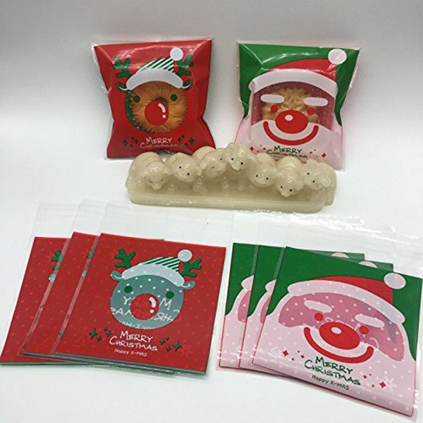 100pcs Candy bags Cute bag Pattern of Santa Claus Bag pouch for candy biscuit chocolate sweets Candy bar bag bags