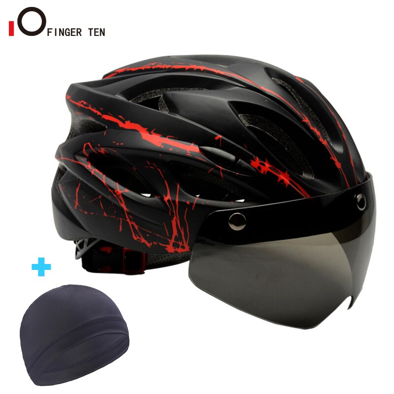 Upgrade Maat Verstelbaar Fiets Helm Met Bril Afneembare Schedel Cap Voor Mannen Vrouwen Jeugd Fietsen Road Mountain Fietsen: Red