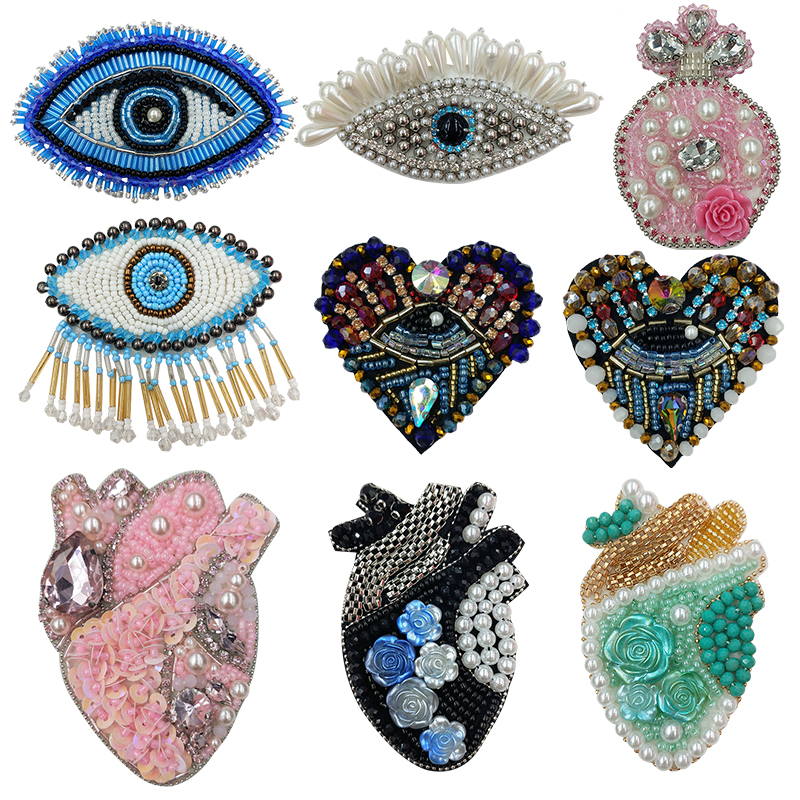 Steentjes Kraal Oog Rode Harten Patches Voor Kleding Geborduurde Applicaties Naai Menselijke Organen Bloem Diamant Badges Stickers