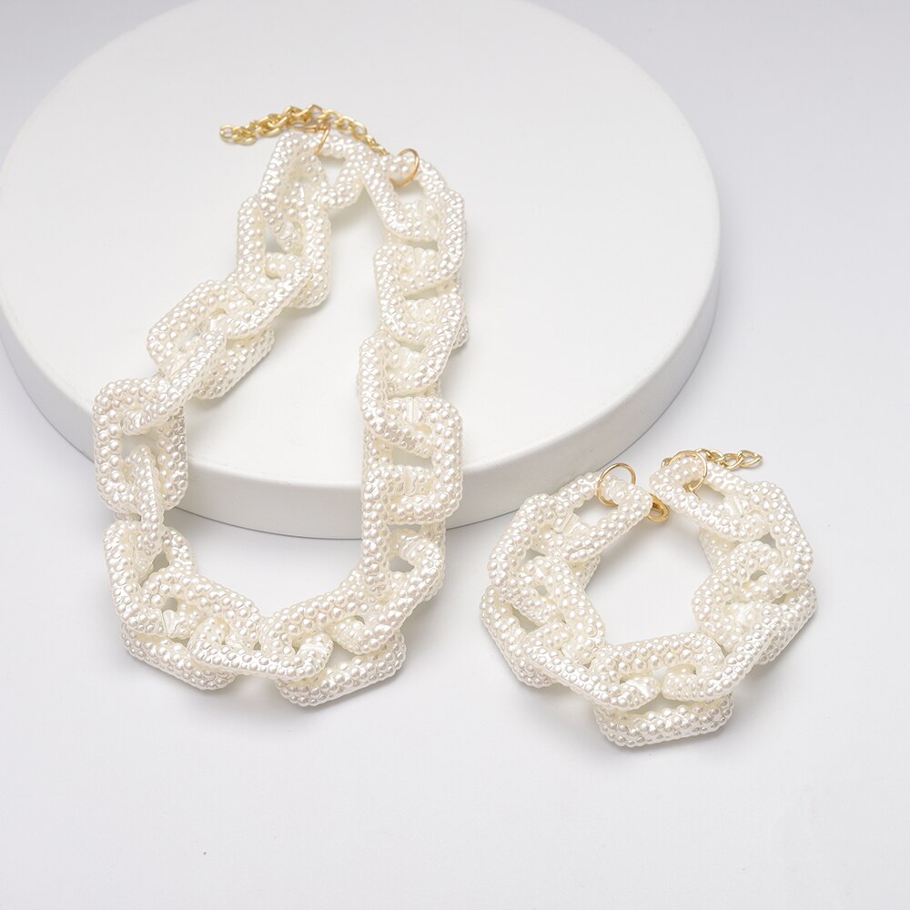 Punk Hip Hop Chunky Dikke Ketting Ketting Vrouwen Overdreven Geometrische Link Ketting Twee Stuk Armband: 5