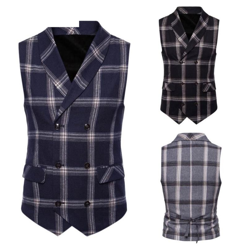 JAYCOSIN Suit Vest Men Formal Plaid Button Print Sleeveless Jacket Coat British Business Suit Vest Casual 18Aug14