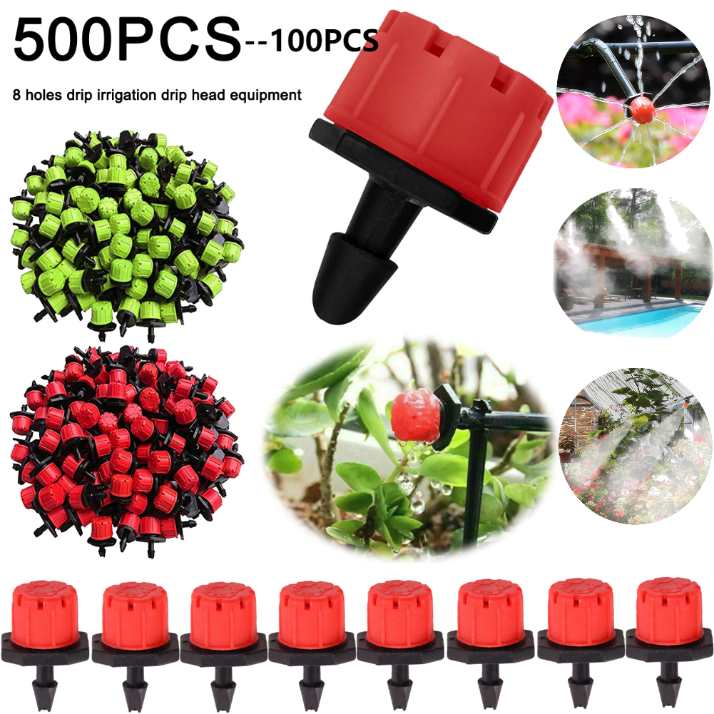 500-100 Uds. Gocciones de riego ajustables de 1/4 pulgadas, aspersores giratorios, microaspersores de riego por goteo para balcón, invernadero