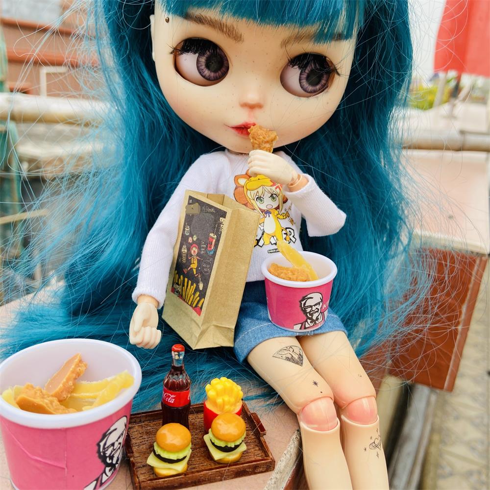 1/6 1/12 Mini Doll House Full Barrel Burger Coke Cup Blyth Barbies Doll House Fast Food Game Game Kitchen Accessories Toy