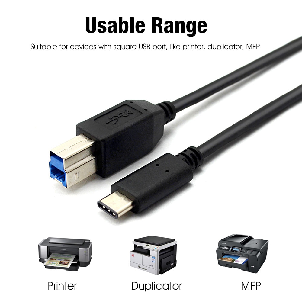 3ft usb-c usb 3.1 c type stik til usb 3.0 b type han datakabel til mac pro dell mobiltelefon &amp; printer og harddisk 1m