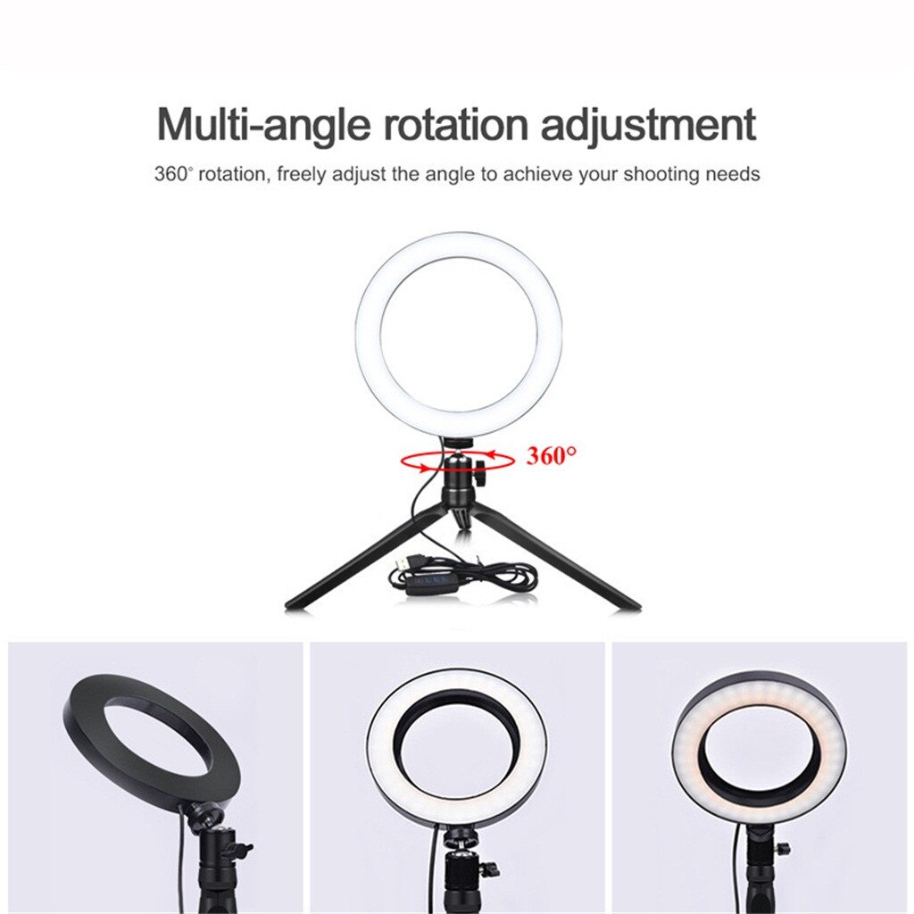 LED Ring Fill-Light Lamp Tripod Stand With Light Foldable Selfie Camera Phone Holder Studio Video Dimmable Desktop Light Rack