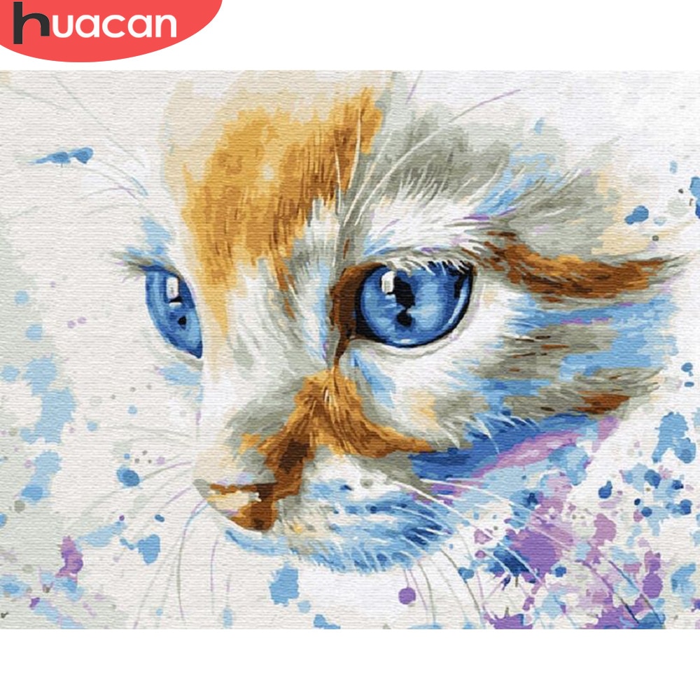HUACAN, pintura por números, Kits pintados a mano de gatos, pintura al óleo DIY de lienzo para dibujar por números, decoración para el hogar,