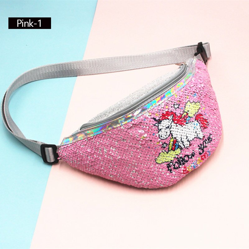 AIREEBAY-Riñonera de lentejuelas con estampado para chicas, bolso de cintura femenino con estampado de dibujos animados de unicornio, a la , bolso cruzado para niñas: 4167pink01