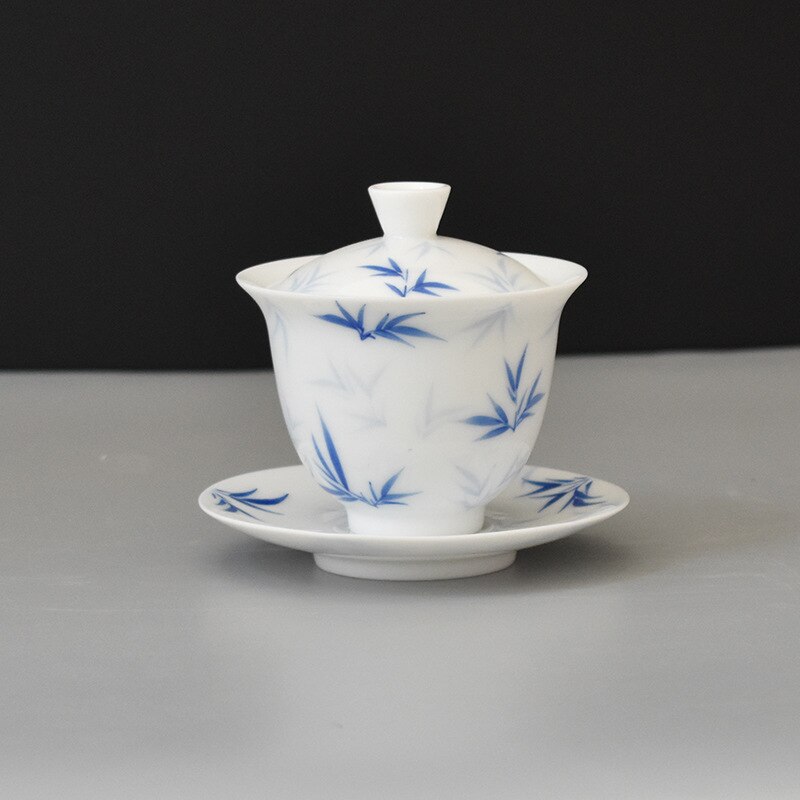 China Hand Painted Tea Set White Porcelain Gaiwan Tea Porcelain Pot Set: blue