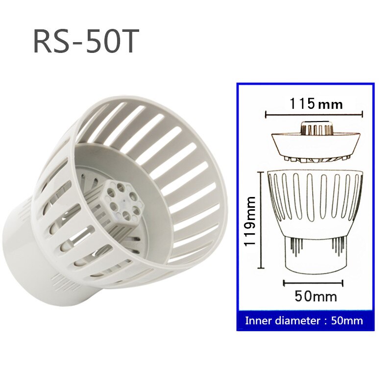 Antibloqueo de salida de aguas residuales, filtro para estanque de peces, cabezal de filtro para recoger hojas caídas, entrada de agua para estanque de peces Koi: RS-50T