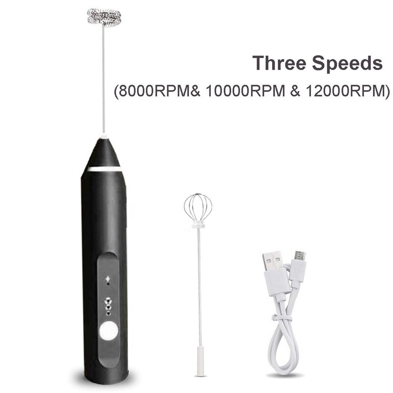 USB Oplaadbare Melkopschuimer Handheld Elektrische Schuim Maker Draagbare Drink Mixer Eiklopper Melkschuimer Latte Art Koffiezetapparaat: Black