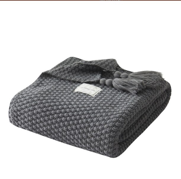 170*130cm tykt strikket tæppe kvastesofa sofa kaste tæpper nordisk sjal tæppe sengetæppe strik børn baby tæpper: Grå