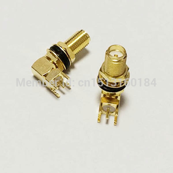 1 pc SMA Fêmea porca Jack RF Coax Modem Conversor Conector PCB mount anel Ângulo Direito Goldplated NOVO atacado