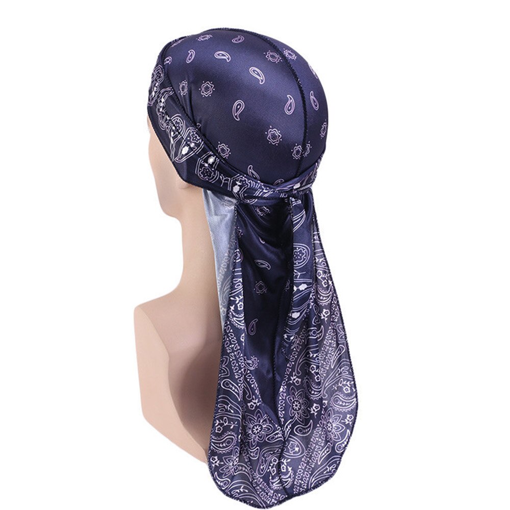 Pañuelo para la cabeza para hombre, pañuelo con estampado de Durag, sedoso: Azul marino