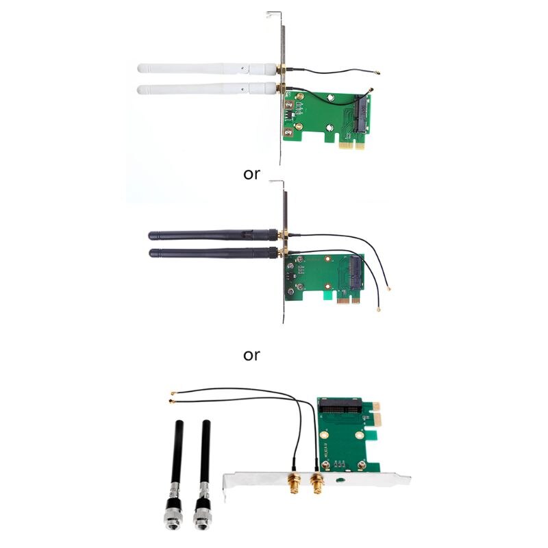 Wireless Wifi Network Card Mini PCI-E To PCI-E 1X Desktop Adapter + 2 Antennas