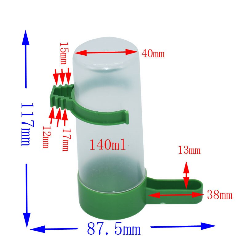 60 ml 90 ml 140 ml 150ml voljär undulat cockatiel fåglar matningsutrustning papegoja fågel drinker matare vattning plast med klämma 30 st: 140ml