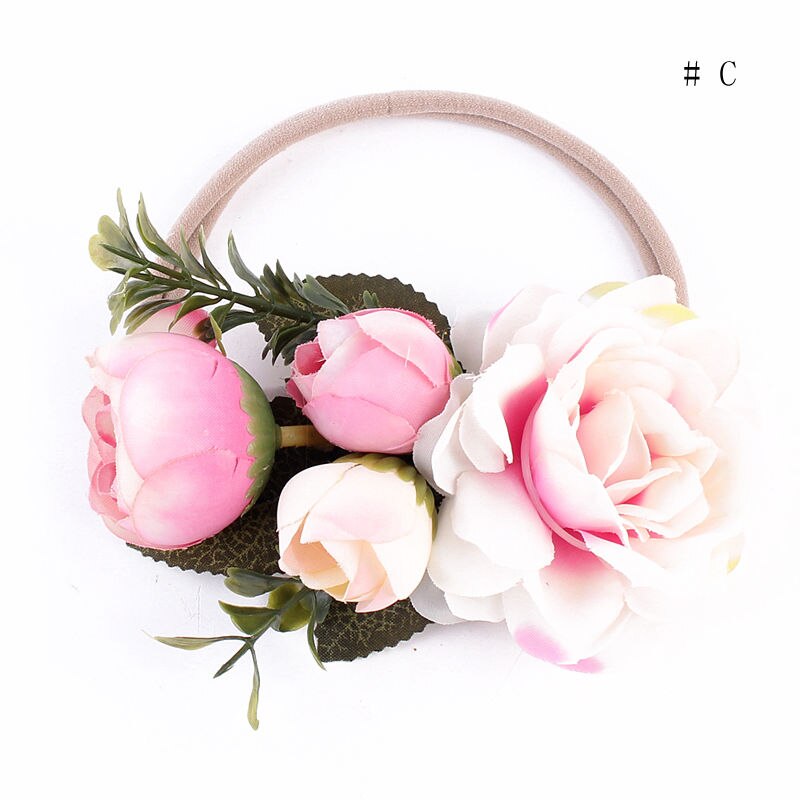 Diadema de flores hecha a mano bebé verano estilo recién nacído diadema, corona de flores niños a juego guirnalda accesorios de bandas para el cabello: 3