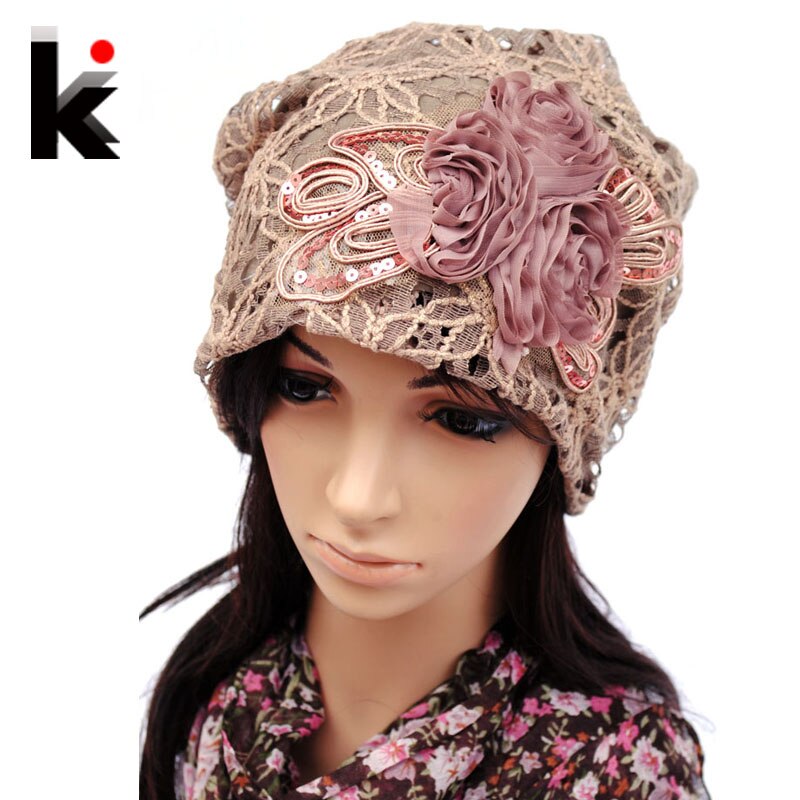 Bonnet femme Pilecap femme printemps et automne dentelle mince poche découpe maille chapeau mois de cap embout turban chapeau couvrant