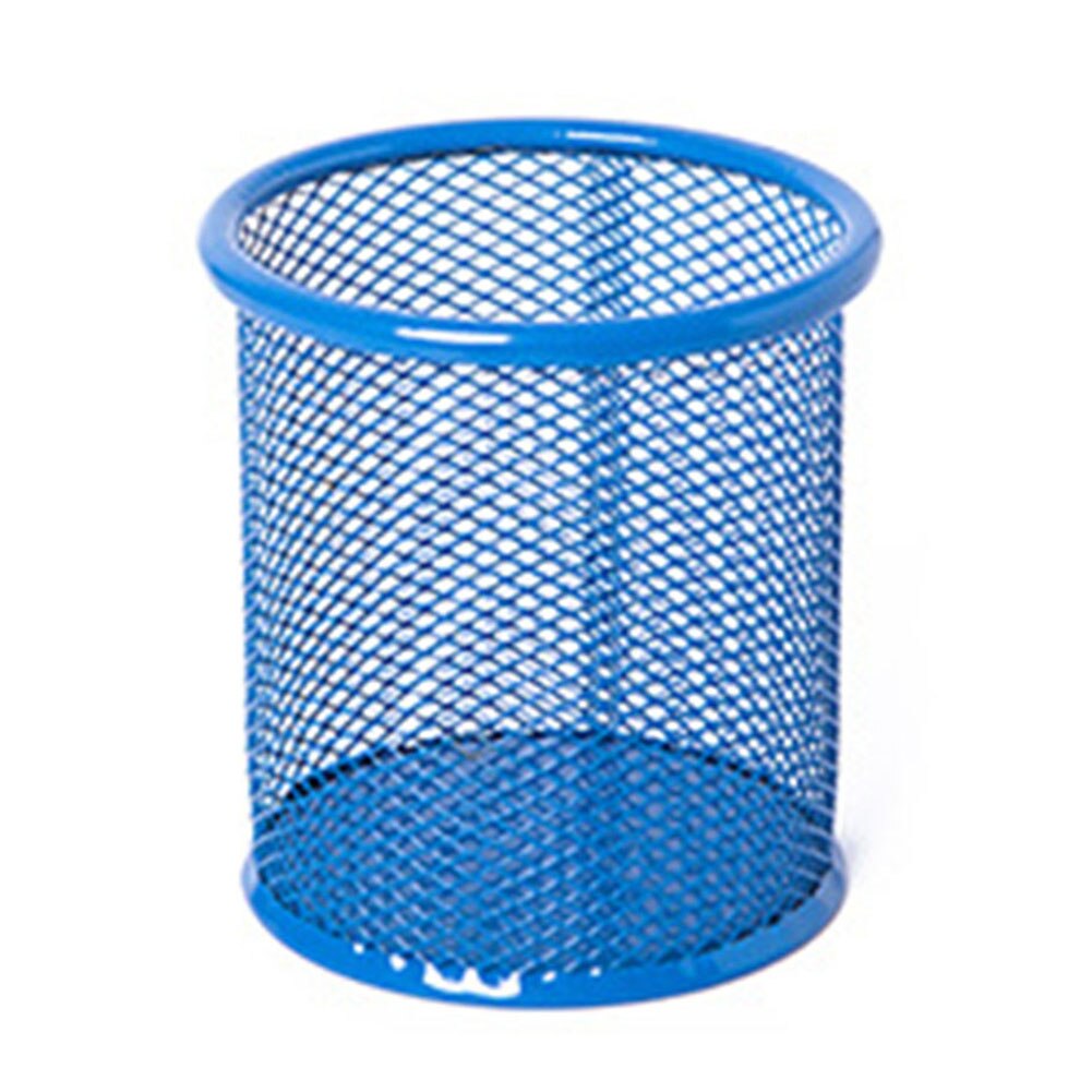 1Pcs Pencil Holder Office Desk Metal Mesh Square Pen Pot Cup Case Container Organiser Durable Pencil Case: Blue  Round