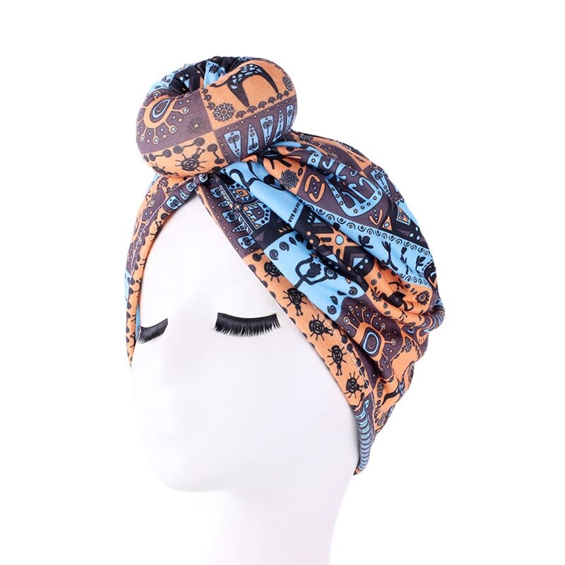 Turban africain en coton avec nœud, Bandana, foulard pour femmes, chapeau à Vortex, bonnet de chimio, accessoires pour cheveux, couvre-chef arabes musulmans: Bleu ciel