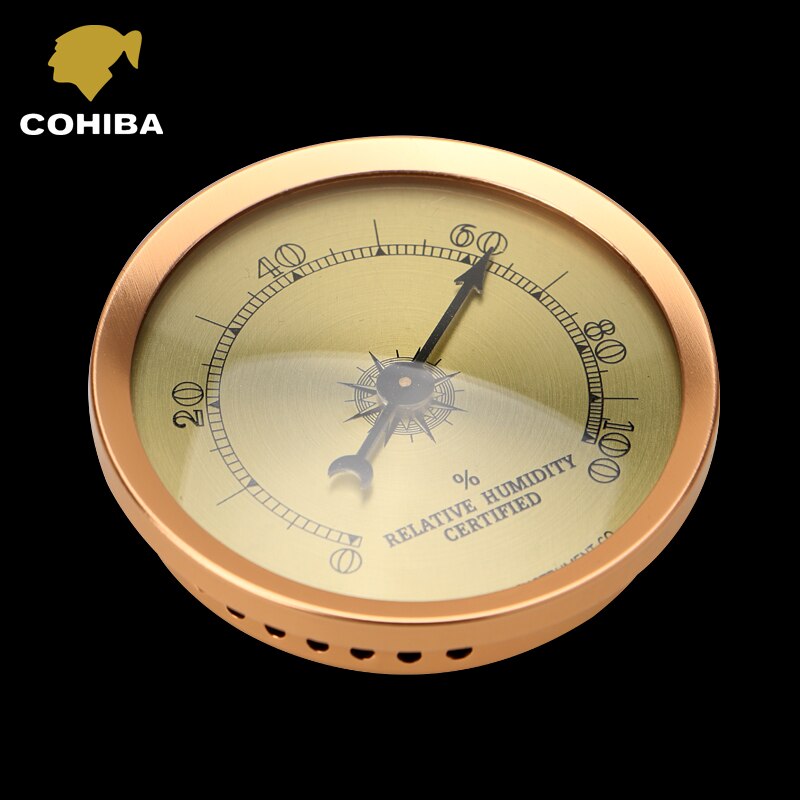 Practical Metal Golden Round Adjustable Hygroset Electronic Cigar Hygrometer