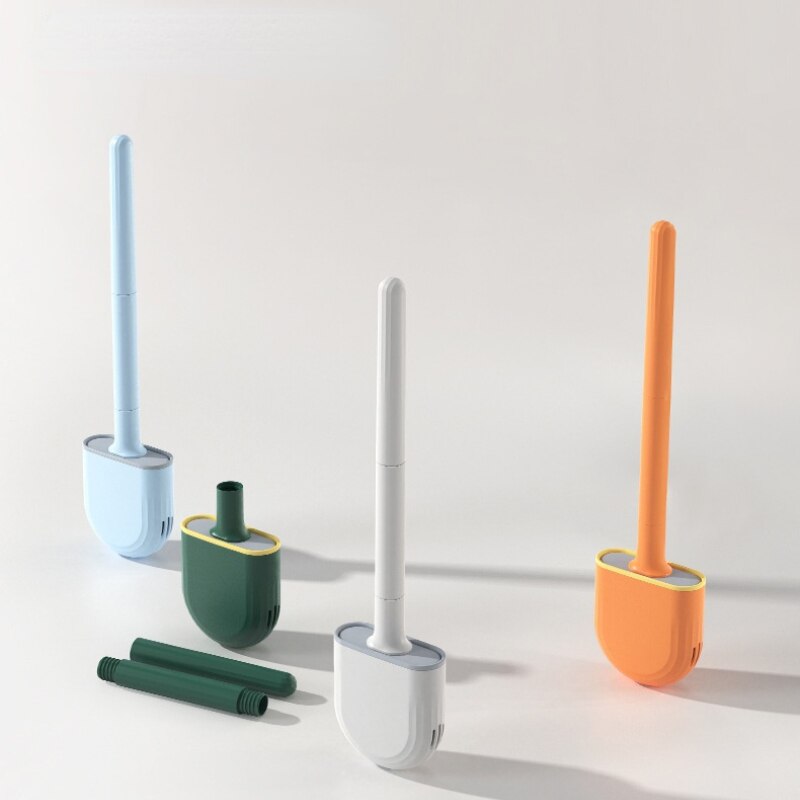 Detachable Water Leak Proof Toilet Brush Base Silicone Flat Head Flexible Soft Bristles Brush with Quick Drying Easy Cleaning