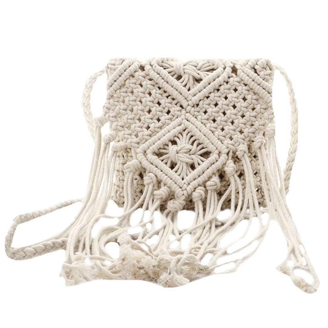 LJL Fringe Tassel Crossbody Shoulder Bag Woven Handmade Boho Beach Travel Handbag for Women