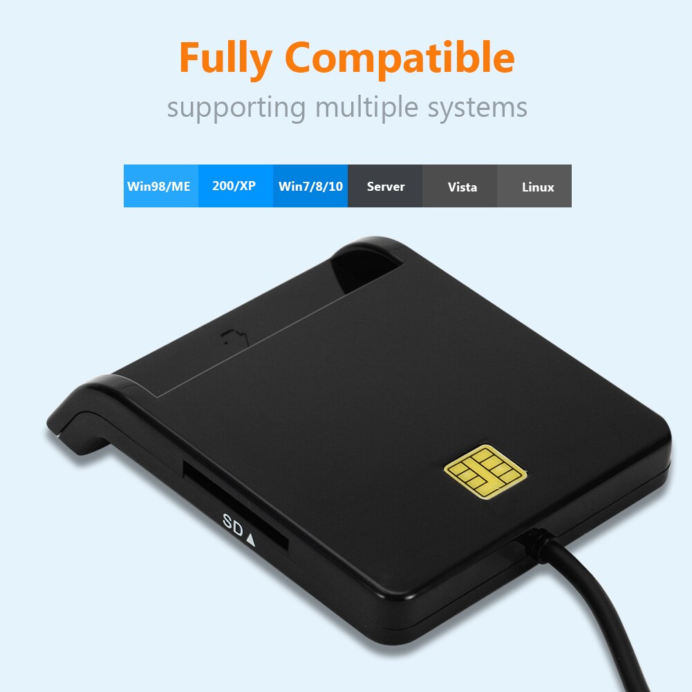Multi-function Universal USB 2.0 Smart Card Reader with LED Indicator for Bank Card CAC IC ID SIM DNIE ATM Black 85*65*7mm