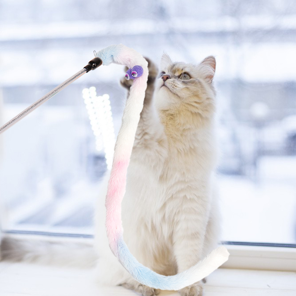 Baguette à taquiner pour chat, jouet interactif pour animal de compagnie, peluche drôle colorée, plumes de chenille, accessoires mignons pour chatons