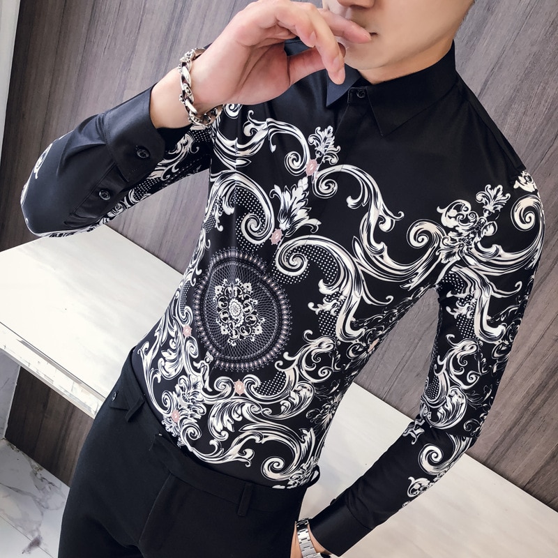 Svart skjorta herr slim fit långärmad camisa masculina chemise homme social men club balskjorta märke smokingskjortor