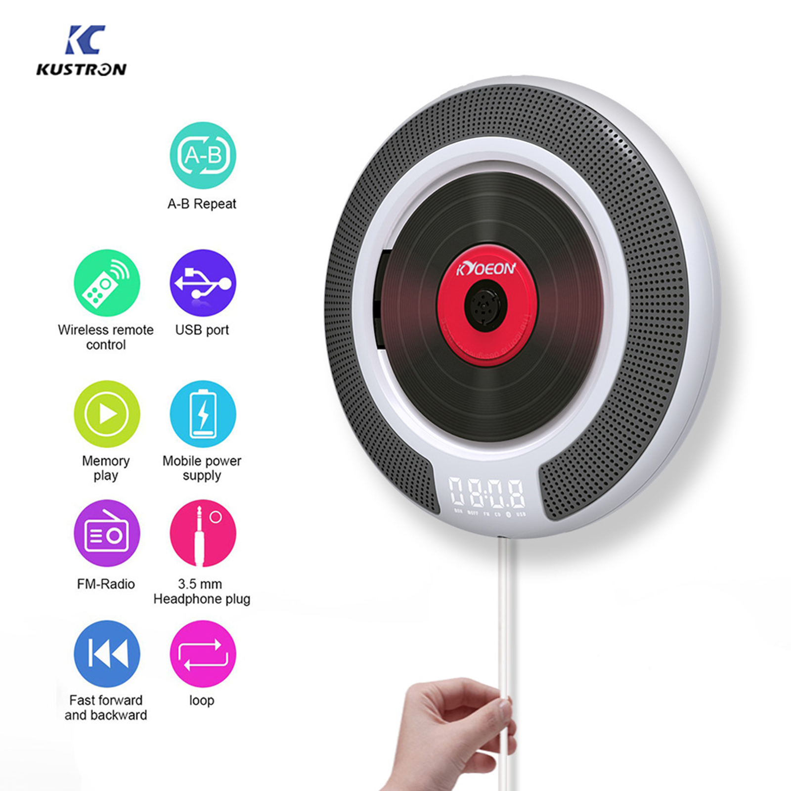 Portable CD Player w/Bluetooth Audio Boombox FM Radio Supports CD USB TF AUX