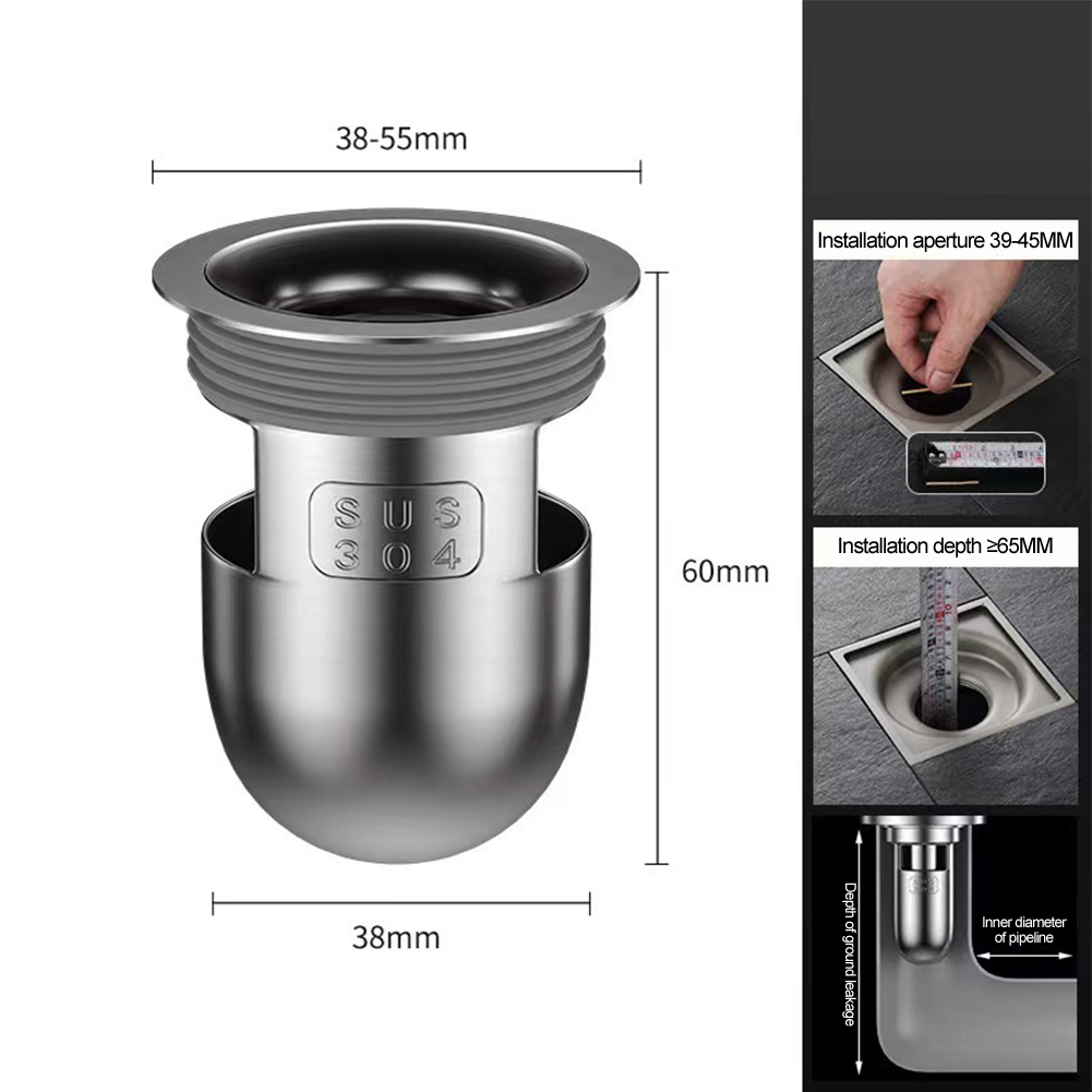 1pc Shower Floor Drain Backflow Preventer Sewer Anti Odor Drain Core 304 Stainless Steel Floor Drain Core Bathroom Drainer: Chrome