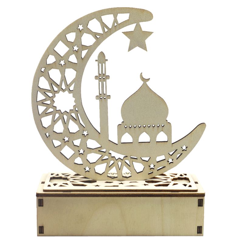 Eid Mubarak Ramadan Diy Houten Led Decoratieve Licht Maan Moskee Ster Islam Opknoping Hanger Thuis Kamer Tafel Decoratie