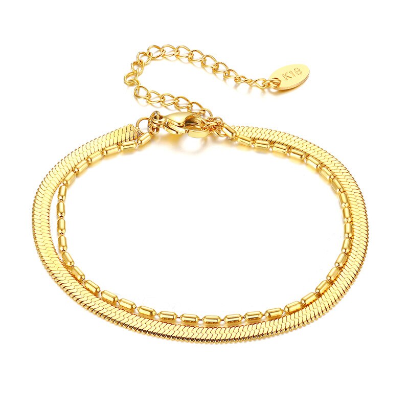 Modyle Gold Color Snake Chain Bracelet Bangle for Women Punk Multi Layer Stainless Steel Chain Bracelet Female Jewelry: Default Title