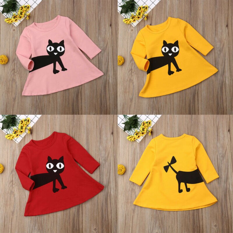 Peuter Baby Kids Rok Meisjes Cartoon A-lijn Lange Mouwen Leuke Outfits