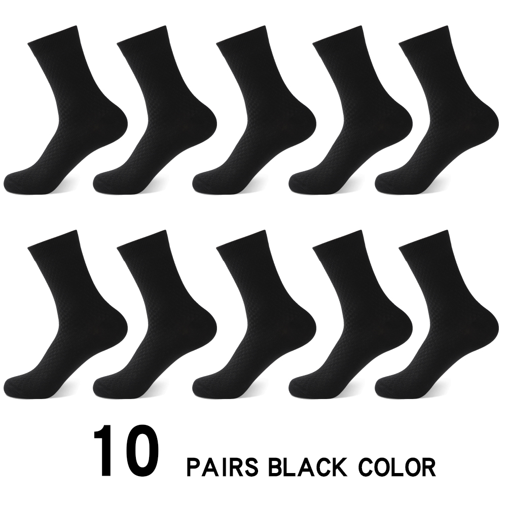 10Pairs Casual Bamboo Fiber Men's Socks Business Breathable Deodorant Compression Socks Men Long Big Size EUR 38-46: 10 pairs BLACK