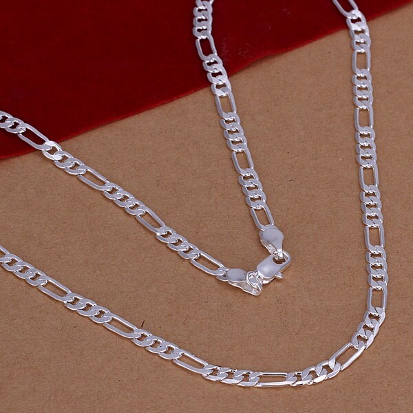 16-30inches 4MM chain women lady men Silver color exquisite luxury gorgeous charm Necklace Silver jewelry N102: 22inches