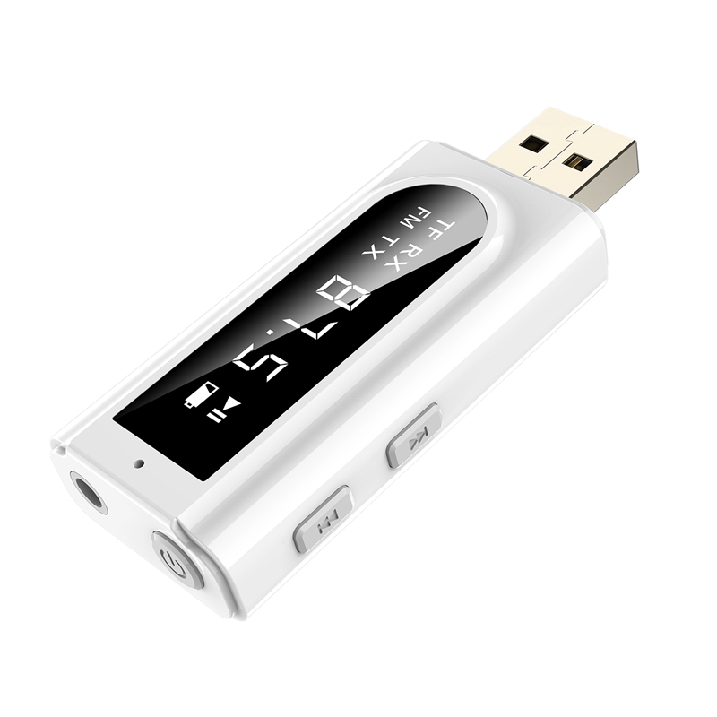 USB Bluetooth 5.0 Receiver Transmitter 2-In-1 FM Modulator Card 3.5mm AUX Jack Wireless o Adapter Handsfree Mic: Default Title