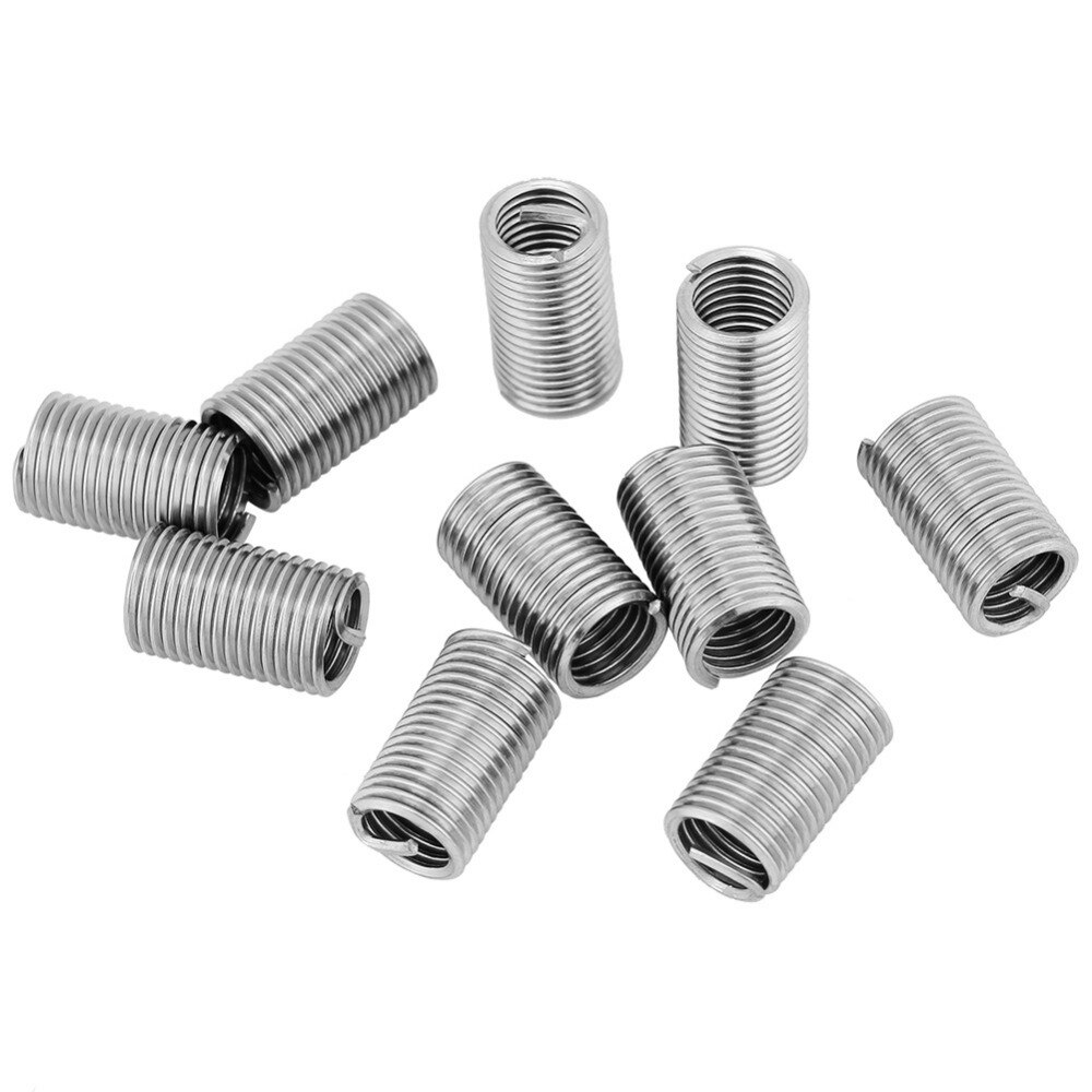10pcs M8x1.25x3D Wire Thread Repair Insert 304 Stainless Steel Threaded Inserts Thread Repairing Tools Kit Fastener Hardware