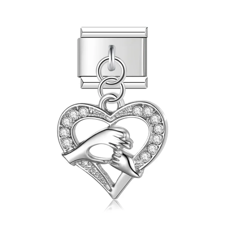 Hapiship Romantic Heart Cherry Shiny CZ Italian Charm Link Fit 9mm Bracelet Stainless Steel Making DIY Jewelry DJ605: Light Yellow Gold Color