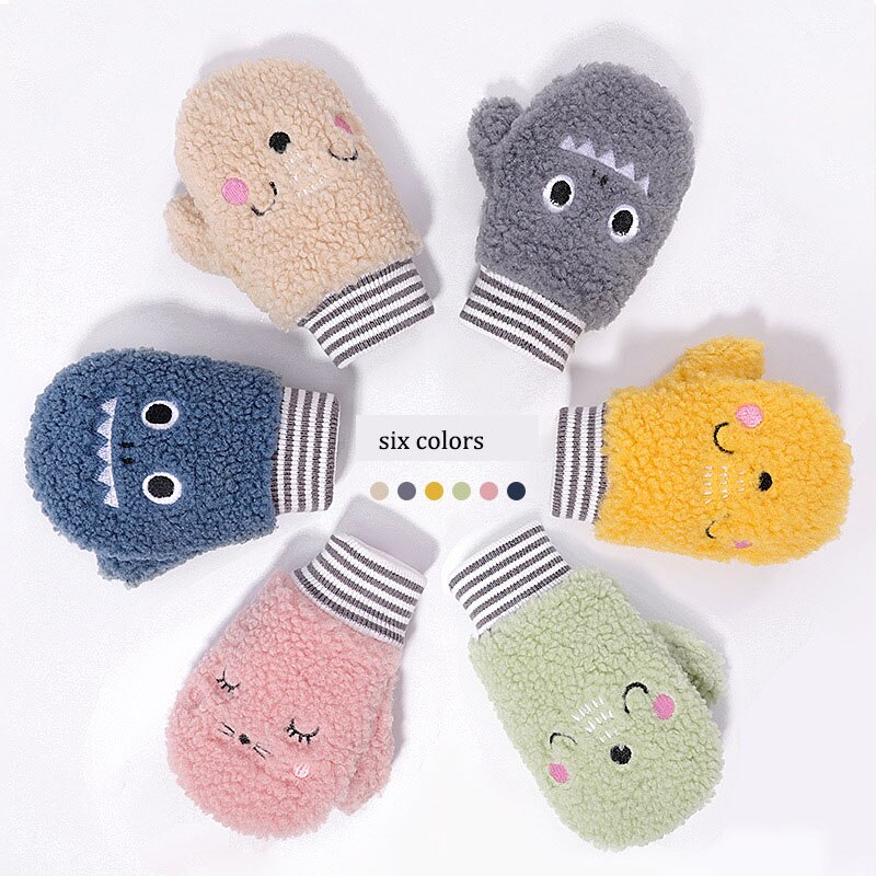 Products For Autumn And Winter Children'S Mittens Cute Warm And Cold-Proof Plus Cashmere Anti-Lost Gloves