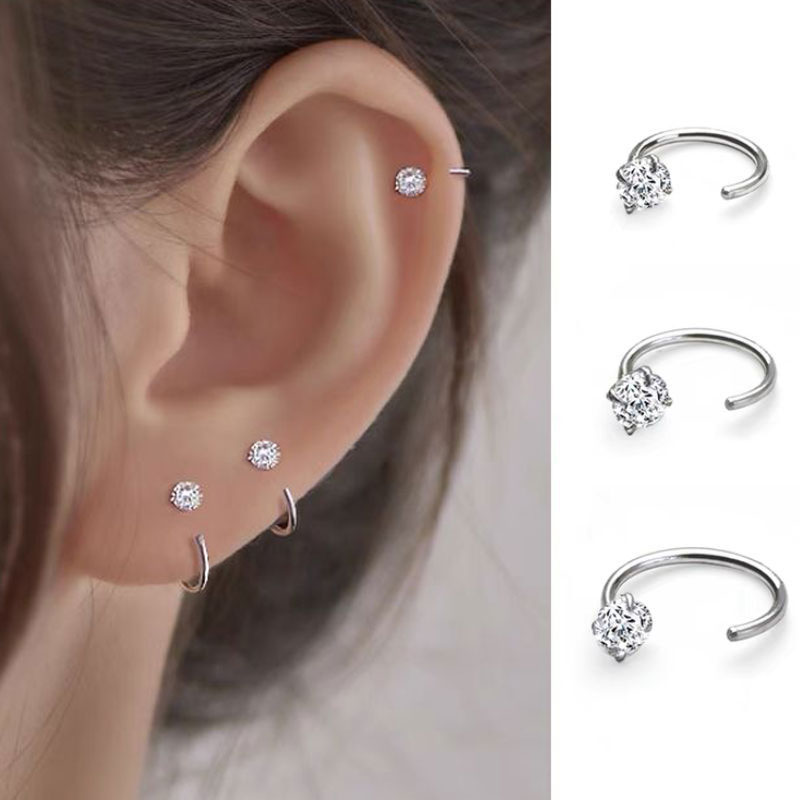 2 stuks roestvrij staal CZ piercing oorbel Stud oor bot kraakbeen Helix tragus Daith Conch Rook hoepel oorbel vrouwen ongebruikelijke ring