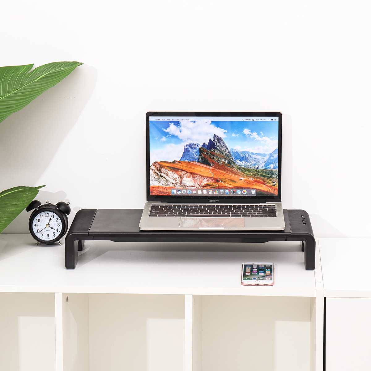 Smart 4 USB 2.0 Ports Monitor Riser Multi-function Desktop Computer Screen Shelf Stand Laptop TV Stand Desk Holder Accessories